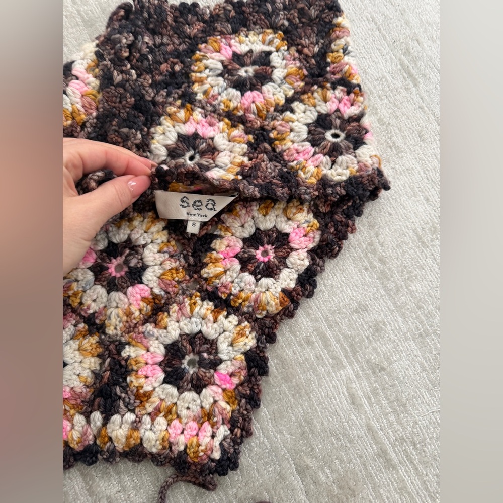 SEA Crochet Halter Top - Brown, Cream & Pink Floral Motif - Picture 3 of 3